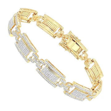 Heren Schakelarmband Rond Geslepen 14 karaat Echt Diamanten Geel Goud 14K