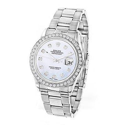 Heren Rolex Datumjust 36 mm horloge met diamanten rand van roestvrij staal