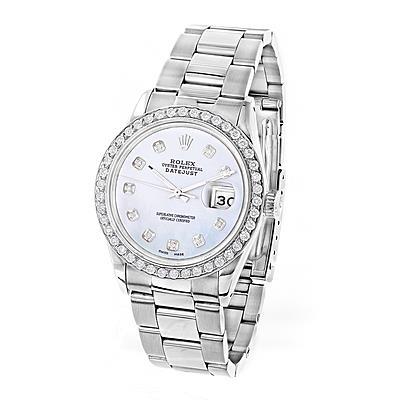 Heren Rolex Datumjust 36 mm horloge met diamanten rand van roestvrij staal
