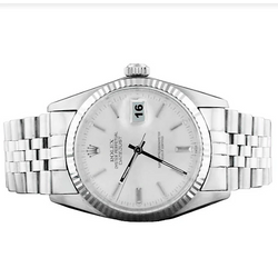 Heren Rolex Datumjust horloge zilveren wijzerplaat gecanneleerde rand roestvrijstalen armband