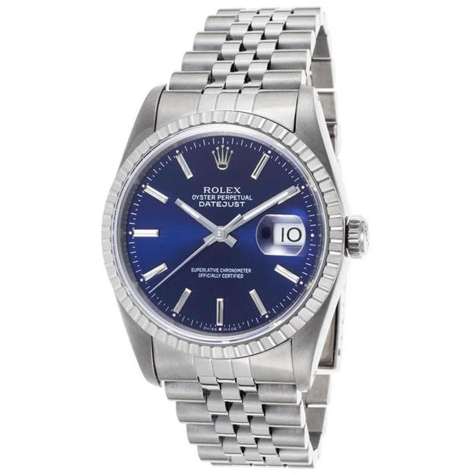 Heren Rolex jubileum Datumjust herenhorloge met blauwe stickwijzerplaat roestvrij staal snel ingesteld
