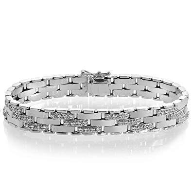 Herenarmband 4.25 Karaat Ronde Echt Diamanten Wit Goud 14K