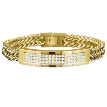 Herenarmband Rond Geslepen 3 Karaat Echt Diamanten Geel Goud 14K