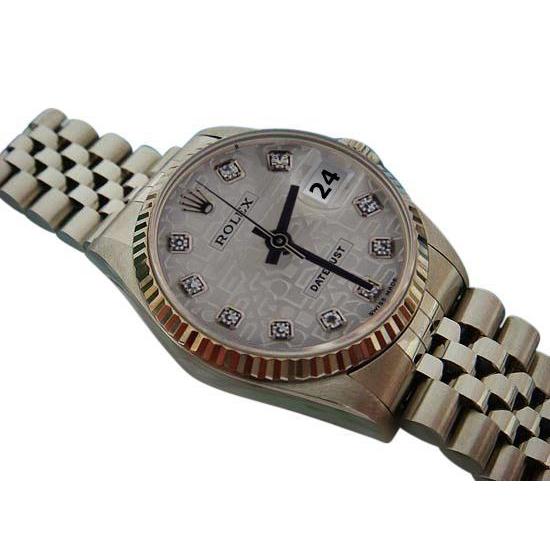 Horloge met diamanten wijzerplaat en gecanneleerde rand Roestvrij staal jubileum Rolex Datumjust Snelle Instelling