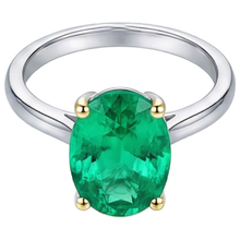 Afbeelding in Gallery-weergave laden, Smaragd Ovaal Edelsteen Ring in Tweekleurig 14K Goud – zijaanzicht
