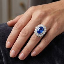 Afbeelding in Gallery-weergave laden, IGI GECERTIFICEERDE Enorme Victoriaanse Saffier Halo Ring

