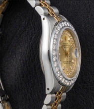 Afbeelding in Gallery-weergave laden, Rolex 69173 Datejust 26 mm Champagne Diamanten Wijzerplaat met Diamantsnoer Tweekleurig Horloge

