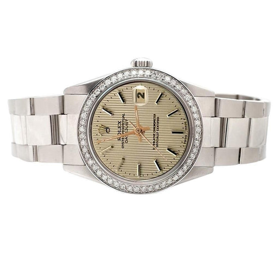 Ivoren Stok Wijzerplaat Rolex Datumjust Horloge Diamanten Lunette roestvrij staal Oester
