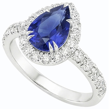 Afbeelding in Gallery-weergave laden, Jubileum Halo Blauwe Saffier Ring 4.50 Karaat &amp; Pave Set Peer
