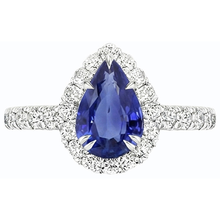 Afbeelding in Gallery-weergave laden, Jubileum Halo Blauwe Saffier Ring 4.50 Karaat &amp; Pave Set Peer
