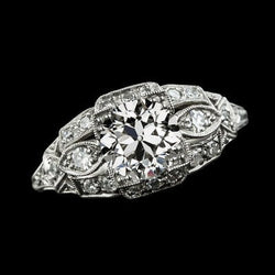 Jubileum Ring met Ronde Oudgeslepen Natuurlijke uit de aarde gewonnen Diamant in Vintage Stijl 3.75 Karaat