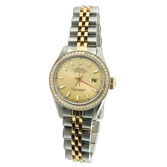 Jubileum roestvrij staal & goud Diamanten lunette Dameshorloge stok Wijzerplaat Rolex Datum
