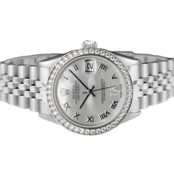 Jubileumarmband Aangepaste diamanten rand Midsize Datumjust Rolex-horloge roestvrij staal