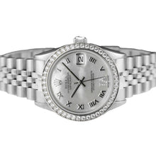 Afbeelding in Gallery-weergave laden, Jubileumarmband Aangepaste diamanten rand Midsize Datumjust Rolex-horloge roestvrij staal
