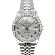 Afbeelding in Gallery-weergave laden, Jubileumarmband Aangepaste diamanten rand Midsize Datumjust Rolex-horloge roestvrij staal

