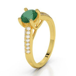 Jubileumring 2,25 ct rond geslepen Groente smaragd en diamanten geel goud