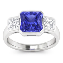 Afbeelding in Gallery-weergave laden, Jubileumring Asscher Diamant Stralende Saffier 3 Karaat 3 Steen
