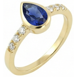 Echte Jubileumring Bezel Set Peer Blauwe Saffier 2 Karaat Met Accenten
