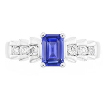 Afbeelding in Gallery-weergave laden, Jubileumring Emerald Light Blue Sapphire 2 karaats geplooide stijl
