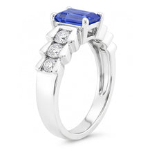 Afbeelding in Gallery-weergave laden, Jubileumring Emerald Light Blue Sapphire 2 karaats geplooide stijl

