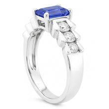 Afbeelding in Gallery-weergave laden, Jubileumring Emerald Light Blue Sapphire 2 karaats geplooide stijl
