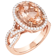 Afbeelding in Gallery-weergave laden, Jubileumring Halo 14 kt Morganiet en Natuurlijke echte diamanten ( niet in een laboratorium gekweekt ) roségoud
