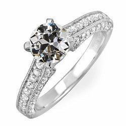 Jubileumring Rond Oud Geslepen Natuurlijke uit de aarde gewonnen Diamant Milgrain Band 5 Karaat