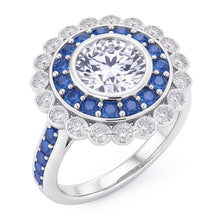 Afbeelding in Gallery-weergave laden, Jubileumring Ronde Echt Diamant &amp; Blauwe Saffier Baguettes 4 Karaat

