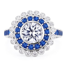 Afbeelding in Gallery-weergave laden, Jubileumring Ronde Echt Diamant &amp; Blauwe Saffier Baguettes 4 Karaat
