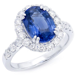 9.75 Ct Ceylonsaffier en natuurlijke uit de aarde gewonnen diamanten jubileumring