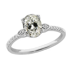 Jubileumring Ovaal Old Mine Cut Natuurlijke uit de aarde gewonnen Diamant Witgoud 4.25 Karaat