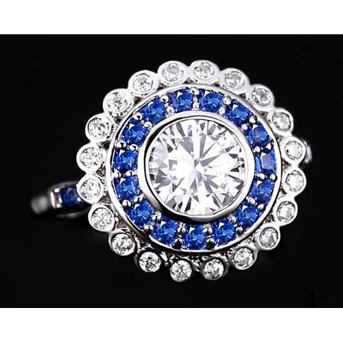 Jubileumring Ronde Echt Diamant & Blauwe Saffier Baguettes 4 Karaat