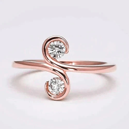 Jugendstil-Sieraden Nieuwe Tweesteens Echt Diamanten Damesring S-Stijl Rose Goud