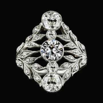 Jugendstil Sieraden Nieuwe Blad Vintage Stijl Ring Oude Mijnwerker Echt Diamant