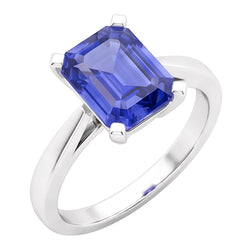 Kathedraal Instelling Ceylon Sapphire Solitaire Smaragdvormige Ring