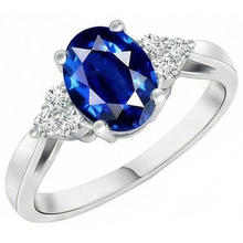 Afbeelding in Gallery-weergave laden, Kathedraal Zetting Ovale Ceylonese Saffier &amp; Natuurlijke uit de aarde gewonnen Diamanten Ring Witgoud
