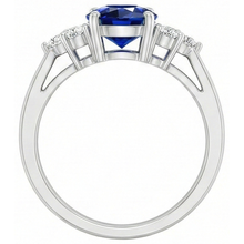 Afbeelding in Gallery-weergave laden, Kathedraal Zetting Ovale Ceylonese Saffier &amp; Natuurlijke uit de aarde gewonnen Diamanten Ring Witgoud
