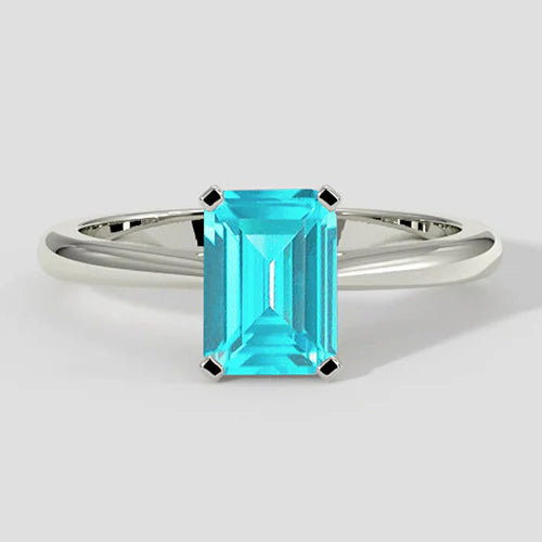 Klassieke Paraiba ring met 2 karaat smaragdgeslepen diamant