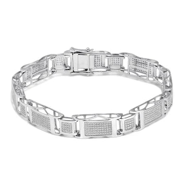 Klein Briljant Geslepen 8,90 Karaat Echt Diamanten Herenarmband 14K Witgoud