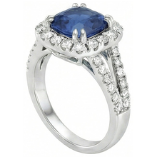 Afbeelding in Gallery-weergave laden, Kussen Ceylon Sapphire Diamanten Ring Accenten 3 Karaat WG 14K
