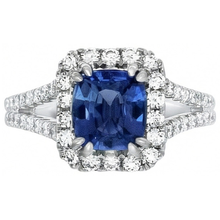 Afbeelding in Gallery-weergave laden, Kussen Ceylon Sapphire Diamanten Ring Accenten 3 Karaat WG 14K
