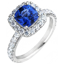 Afbeelding in Gallery-weergave laden, Kussen Ceylon blauwe saffier met Natuurlijke echte diamanten ( niet in een laboratorium gekweekt ) 2,50 ct. Ring

