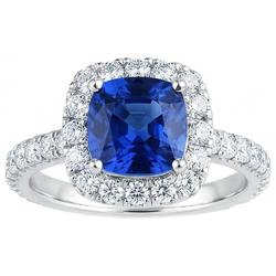 Kussen Ceylon blauwe saffier met Natuurlijke echte diamanten ( niet in een laboratorium gekweekt ) 2,50 ct. Ring