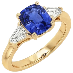 Natuurlijke Echte (Niet Labgekweekt) Kussen Diepblauwe Ceylonsaffier & Taps Toelopende Baguette Ring 9.50 Karaat
