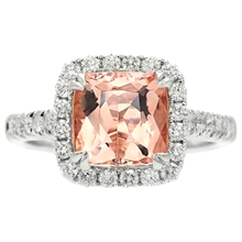 Afbeelding in Gallery-weergave laden, Kussen Morganite en Natuurlijke echte diamant ( niet in het laboratorium gekweekt ) 27 kt ring wit goud 14k
