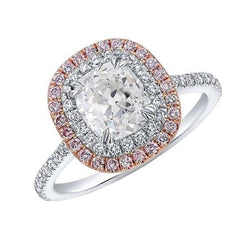 Kussen Oud Mijn Slijpsel Echte Natuurlijke uit de aarde gewonnen Diamant Dubbele Halo Roze Saffier Ring 6 Karaat