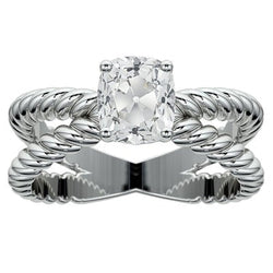 Kussen Old Miner Echt Diamond Solitaire Ring Split Touw Stijl 3,75 Karaat