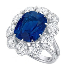 Afbeelding in Gallery-weergave laden, Kussen Saffier En Ronde Natuurlijke uit de aarde gewonnen Diamanten 10.50 Ct Ring Witgoud 14K
