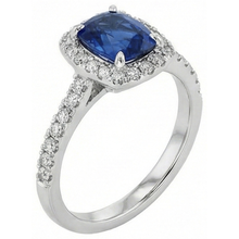 Afbeelding in Gallery-weergave laden, Kussen Saffier Met Ronde Diamant 3,90 Ct. Ring Wit Goud 14K
