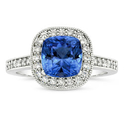 Kussen Sri Lanka Blauwe Saffier Diamanten 3.40 Ct Ring Wit Goud 14K